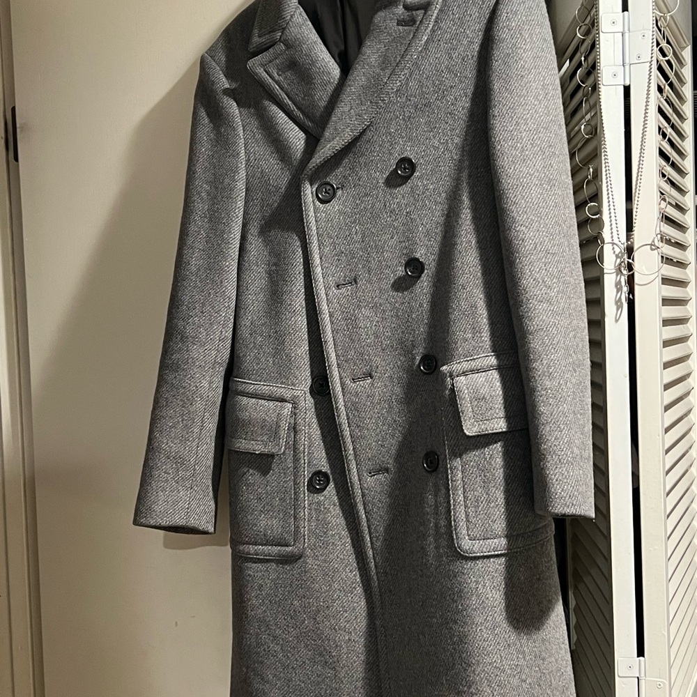 Banana Republic- Men's Double-Breasted Gray Pea Coat - Tailored Wool Blend